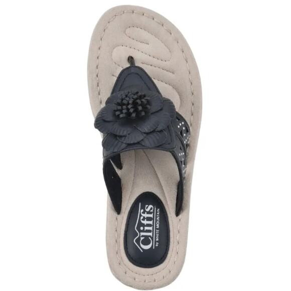 NEW Cliffs By White Mountain Cynthia Wide Wedge Sandal Navy Smooth Size 11W - Picture 3 of 7